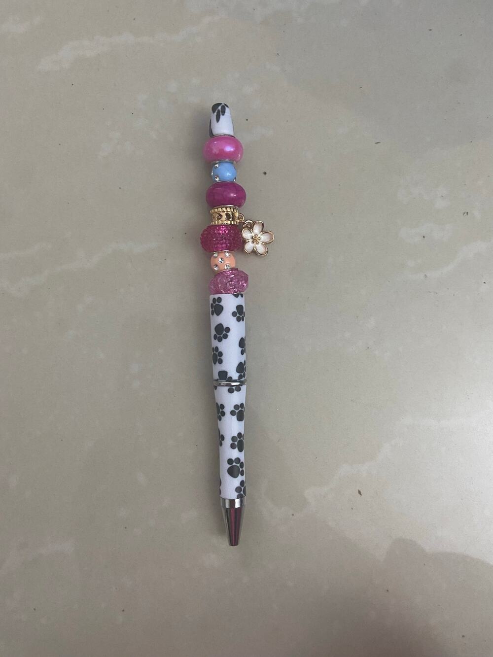 Paw beaded pen with flower charm